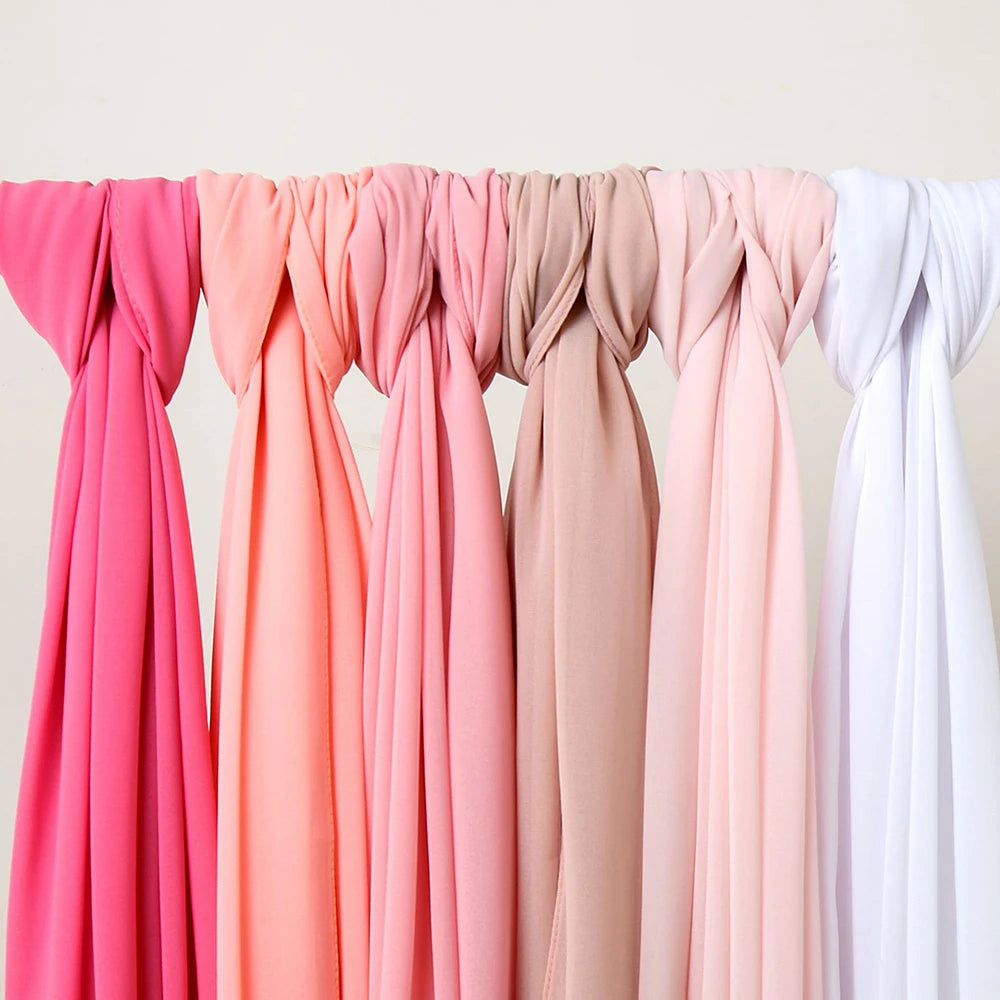 Muslim Chiffon Hijab Women Bubble Chiffon Scarf For Women Ladies Veil Muslim Islam Solid Color Malaysia Musulman Wrap Scarves