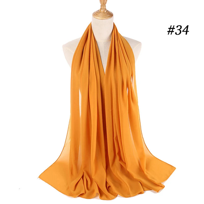 Muslim Chiffon Hijab Women Bubble Chiffon Scarf For Women Ladies Veil Muslim Islam Solid Color Malaysia Musulman Wrap Scarves