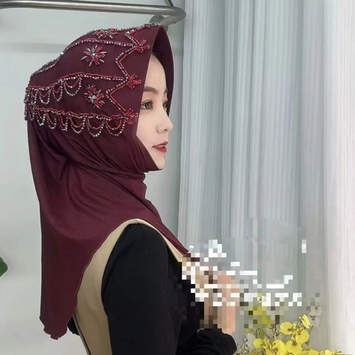 Hijab Muslim Women Shawl Headscarf Luxury Tassels Scarf Malaysia Prayer Kufi Islam Chiffon Turban 05570