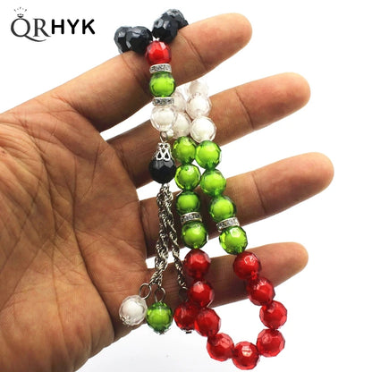 Palestine Flag Color Country Map Bracelet Muslim Small Bead Acrylic Rosary Beads Worship Bracelet Eid Islamic Prayer Beads