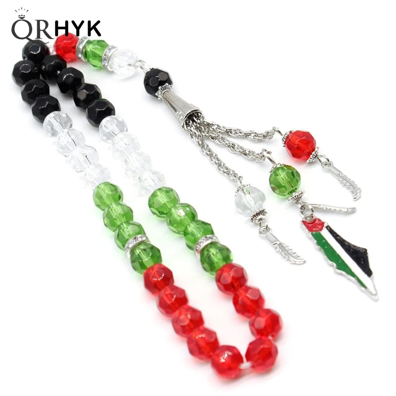 Palestine Flag Color Country Map Bracelet Muslim Small Bead Acrylic Rosary Beads Worship Bracelet Eid Islamic Prayer Beads