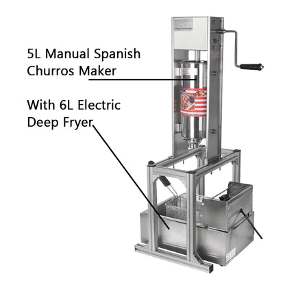 ITOP Heavy Duty 5L Manual Spanish Churros Maker With 6L Electric Deep Fryer Device For Fritters Stainless Steel