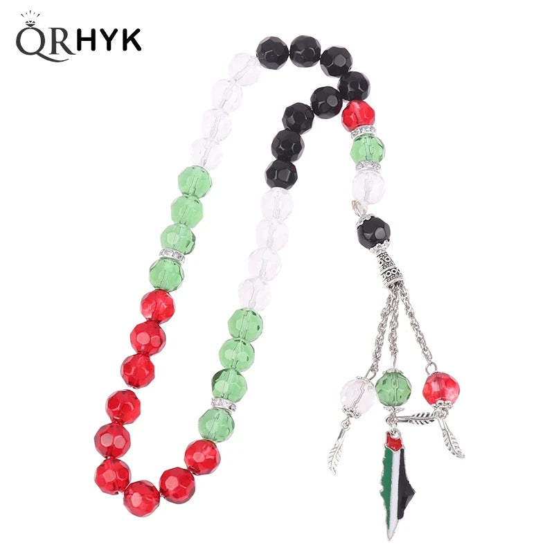 Palestine Flag Color Country Map Bracelet Muslim Small Bead Acrylic Rosary Beads Worship Bracelet Eid Islamic Prayer Beads