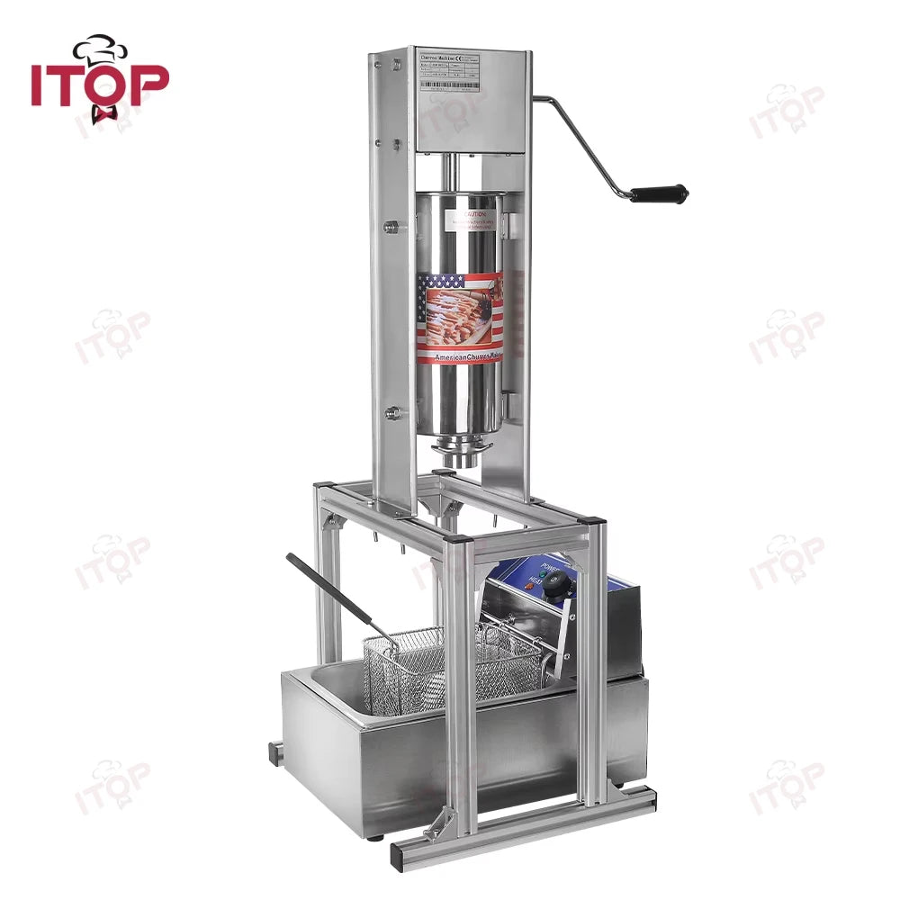 ITOP Heavy Duty 5L Manual Spanish Churros Maker With 6L Electric Deep Fryer Device For Fritters Stainless Steel