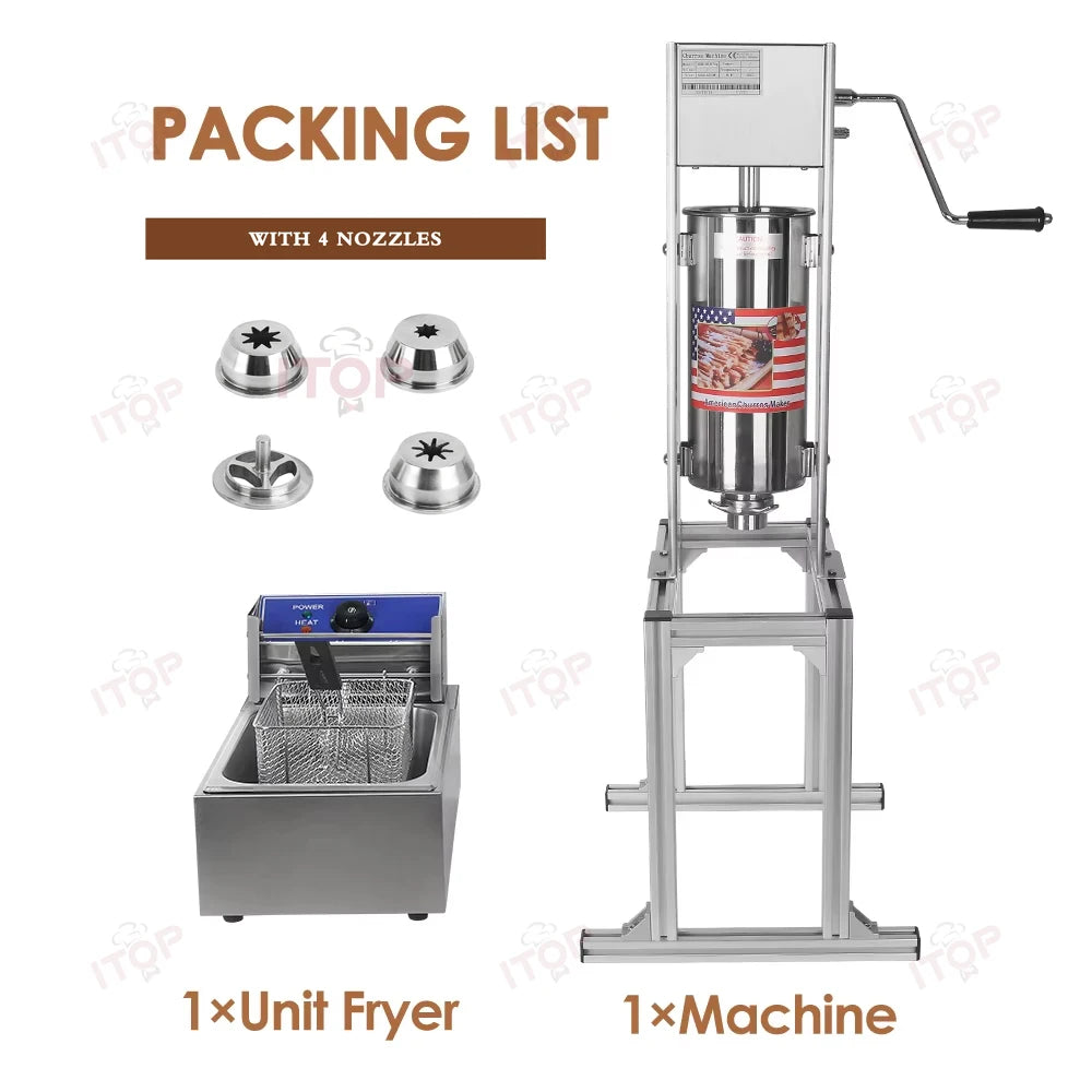 ITOP Heavy Duty 5L Manual Spanish Churros Maker With 6L Electric Deep Fryer Device For Fritters Stainless Steel