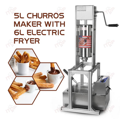 ITOP Heavy Duty 5L Manual Spanish Churros Maker With 6L Electric Deep Fryer Device For Fritters Stainless Steel