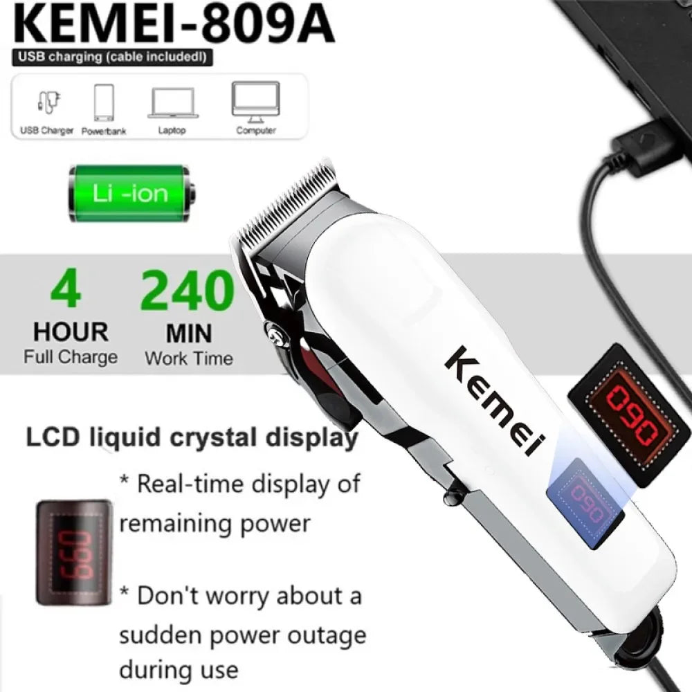 Kemei 809A Professional Hair Trimmer Adjustable Electric Cord/Cordless Hair Clipper For Men Haircut Machine Led Display