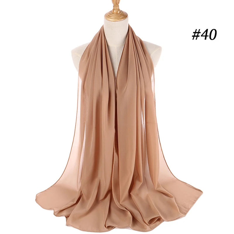 Muslim Chiffon Hijab Women Bubble Chiffon Scarf For Women Ladies Veil Muslim Islam Solid Color Malaysia Musulman Wrap Scarves